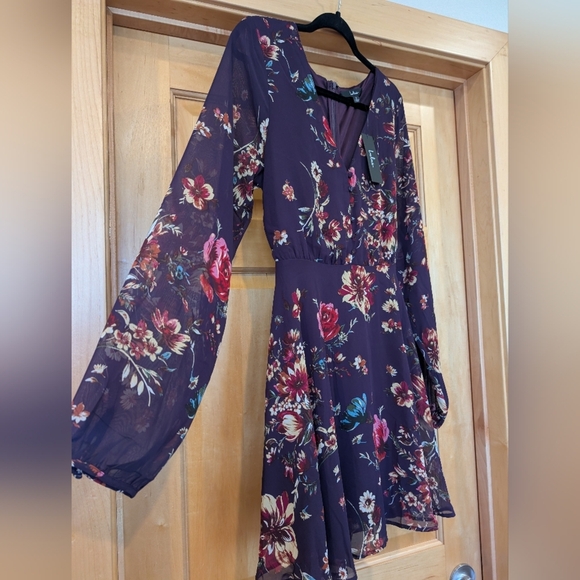 Always Yours Purple Floral Print Long Sleeve Skater Dress - Picture 5 of 10